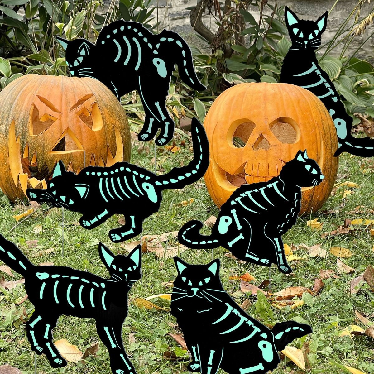 6 Pcs Glowy Black Cats Halloween Yard Signs - PopFun