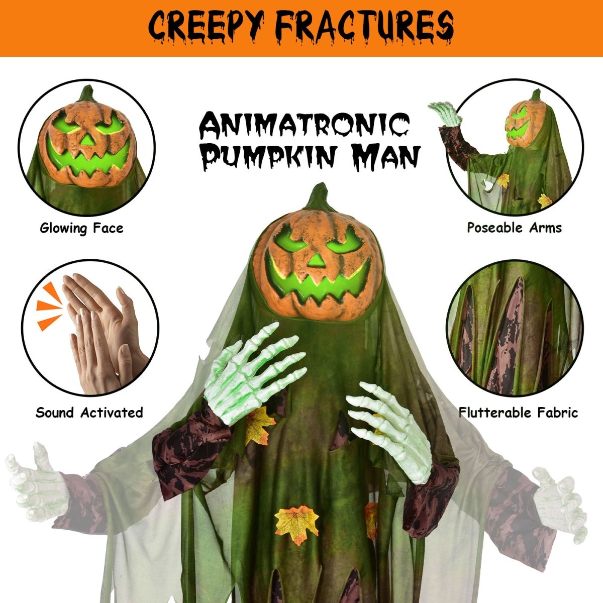67" Halloween Interactive Standing Pumpkin Man with Lights and Sounds - PopFun