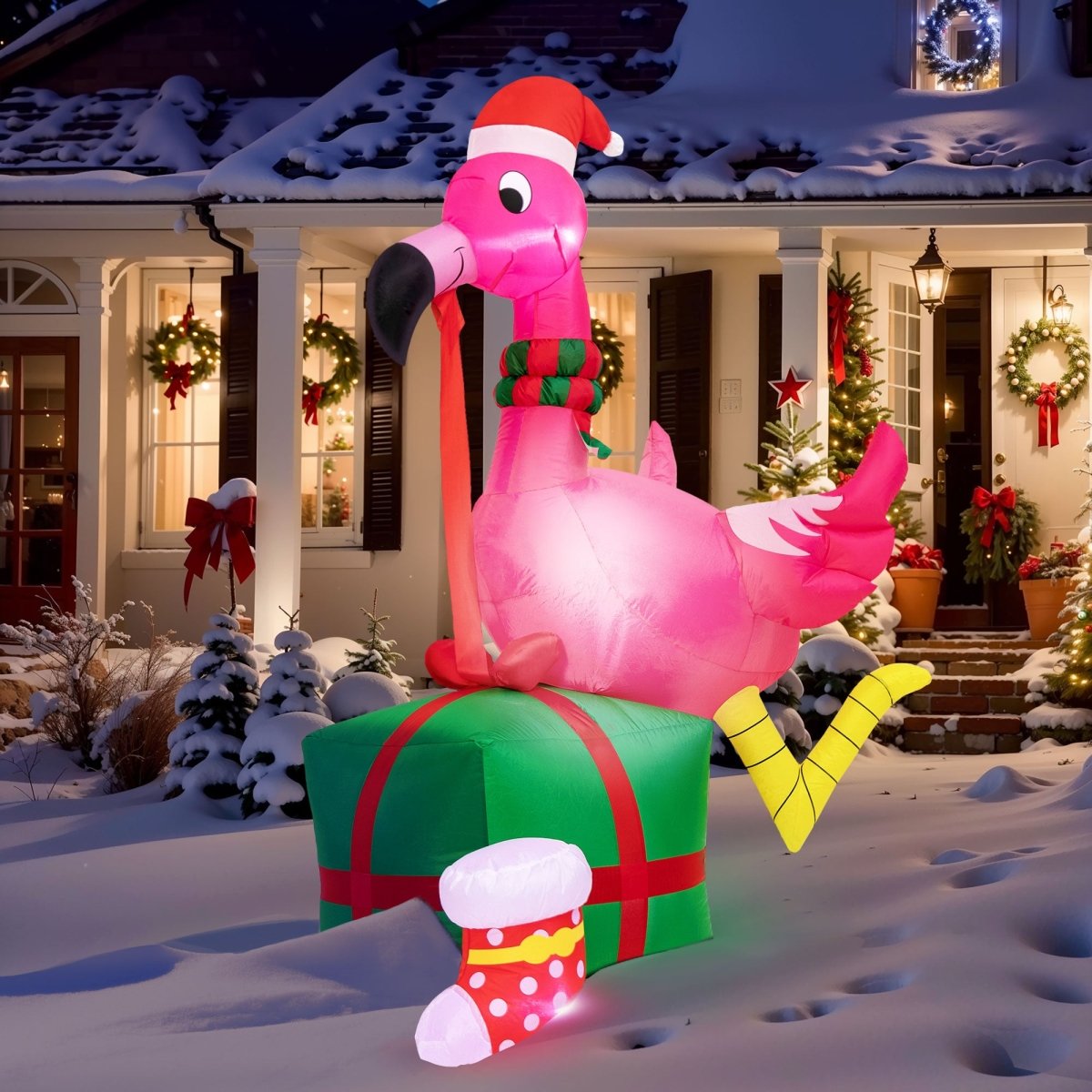 6FT Inflatable Christmas Flamingo with LED - PopFun