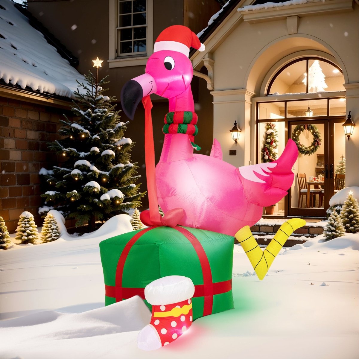 6FT Inflatable Christmas Flamingo with LED - PopFun
