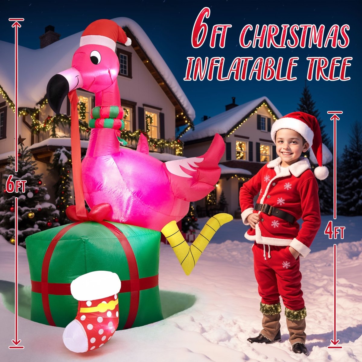 6FT Inflatable Christmas Flamingo with LED - PopFun