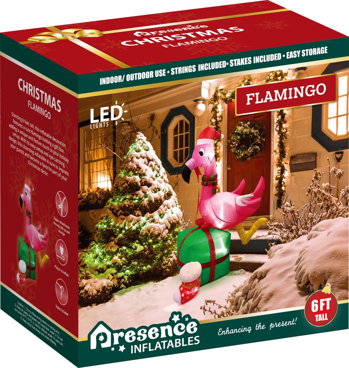 6FT Inflatable Christmas Pink Flamingo with LED Lights PopFun Light Up Christmas Pink Flamingo