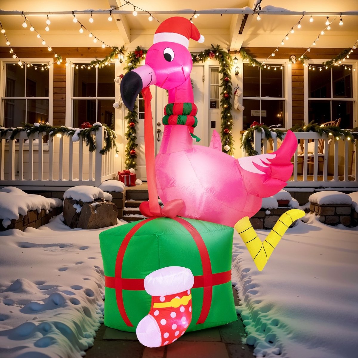 6FT Inflatable Christmas Flamingo with LED - PopFun