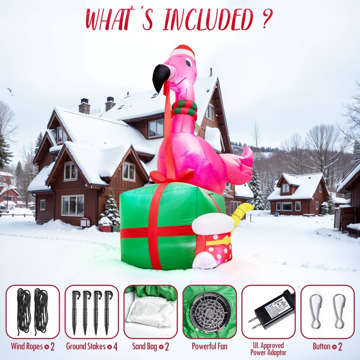 6FT Inflatable Christmas Flamingo with LED - PopFun
