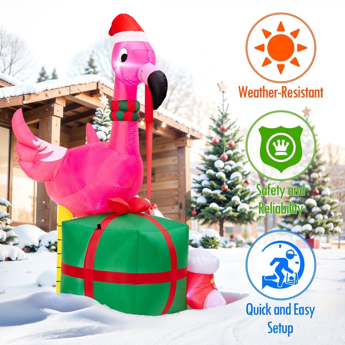 6FT Inflatable Christmas Flamingo with LED - PopFun