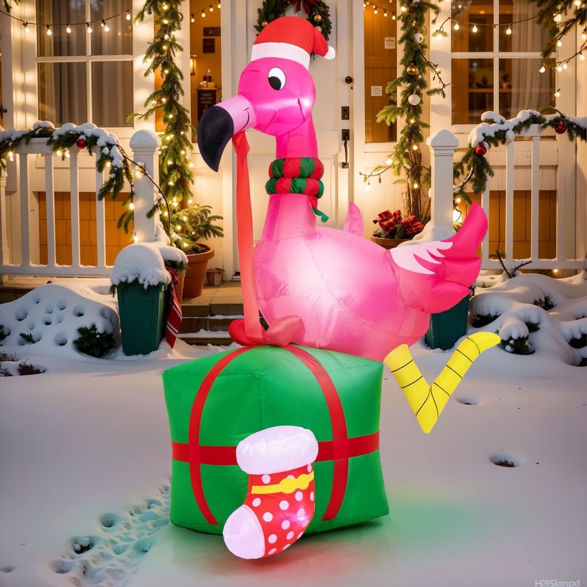 6FT Inflatable Christmas Pink Flamingo with LED Lights - Wholesale - PopFun