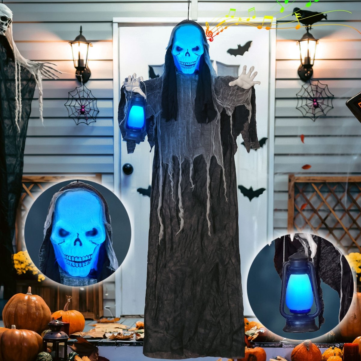 72" Hanging Interactive Reaper with LED and Sound Effects - PopFun