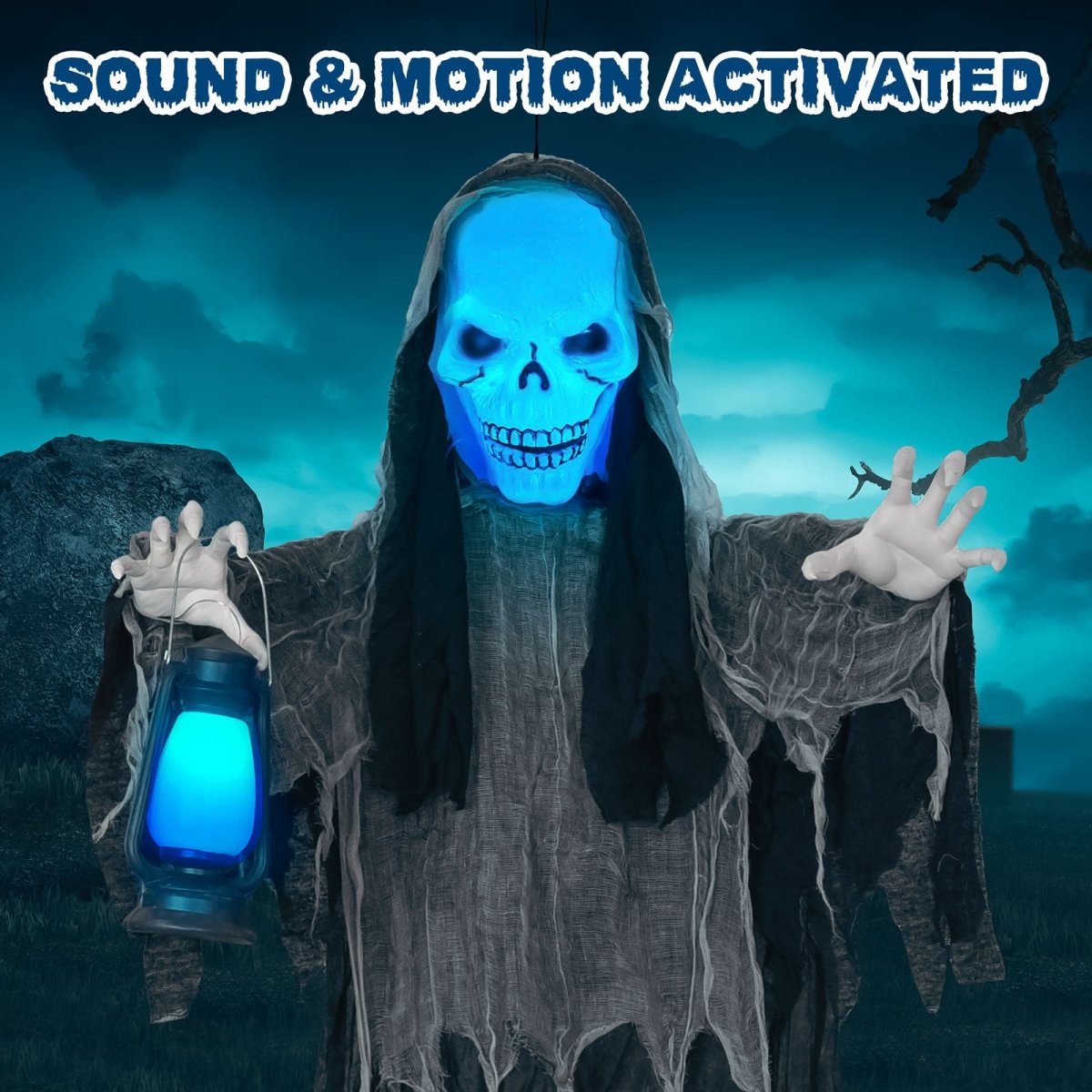 72" Hanging Interactive Reaper with LED and Sound Effects - PopFun