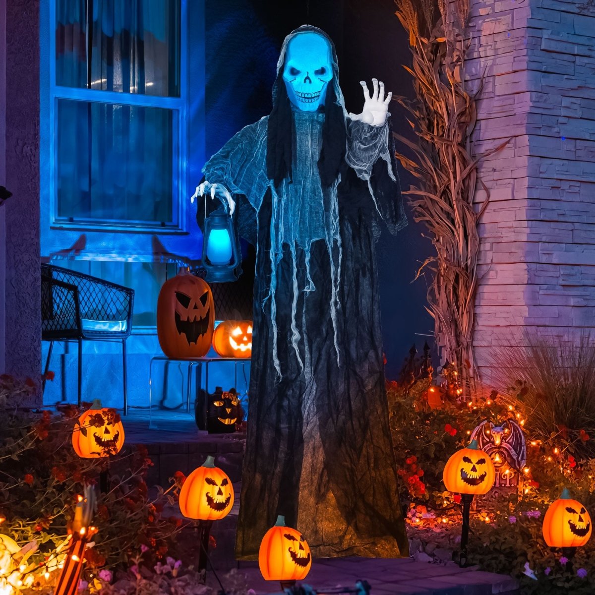 72" Hanging Interactive Reaper with LED and Sound Effects - PopFun