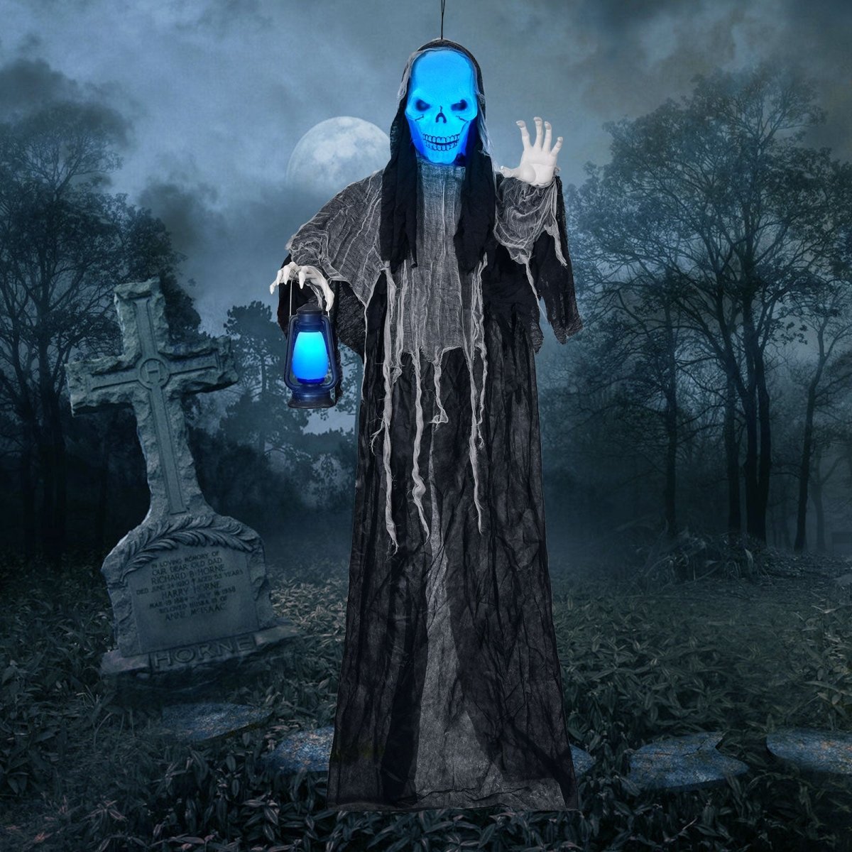 72" Hanging Interactive Reaper with LED and Sound Effects - PopFun