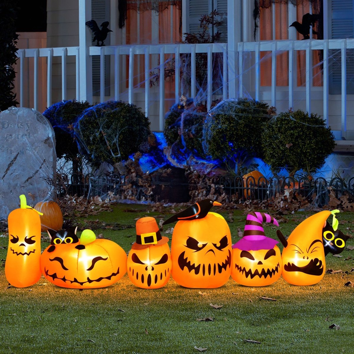7ft Long Halloween Inflatable Horizontal Pumpkins Row - PopFun