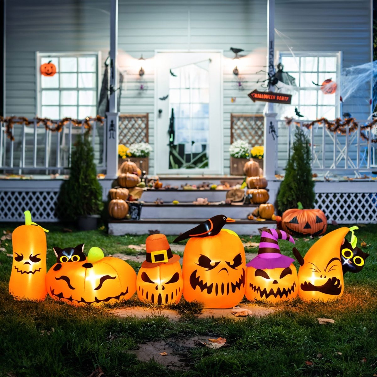7ft Long Halloween Inflatable Horizontal Pumpkins Row - PopFun