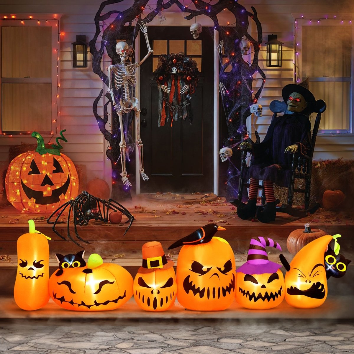 7ft Long Halloween Inflatable Horizontal Pumpkins Row - PopFun
