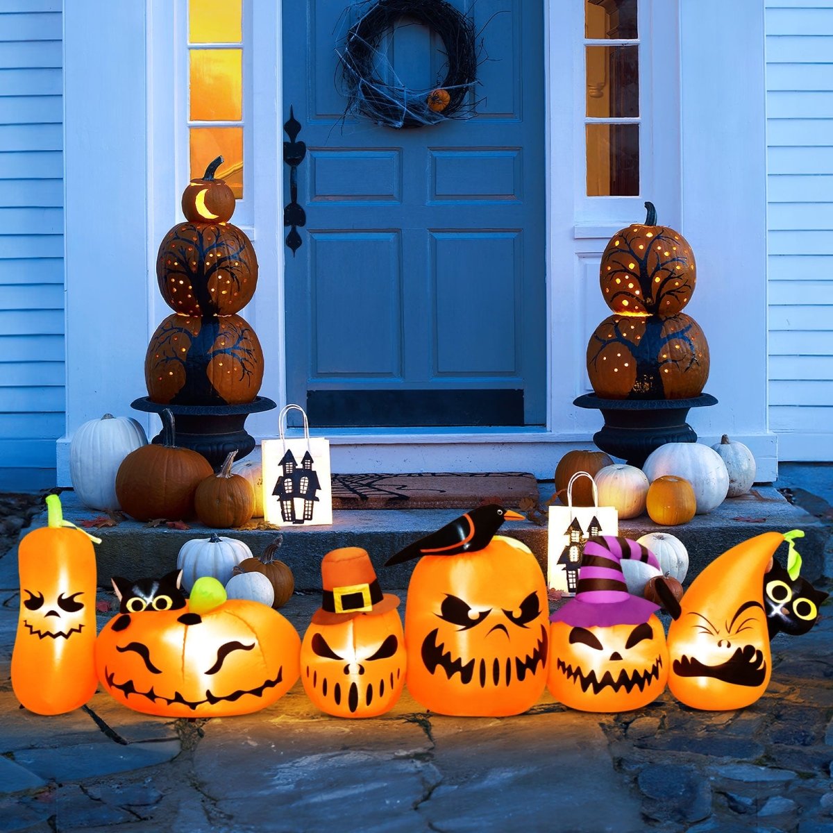 7ft Long Halloween Inflatable Horizontal Pumpkins Row - PopFun
