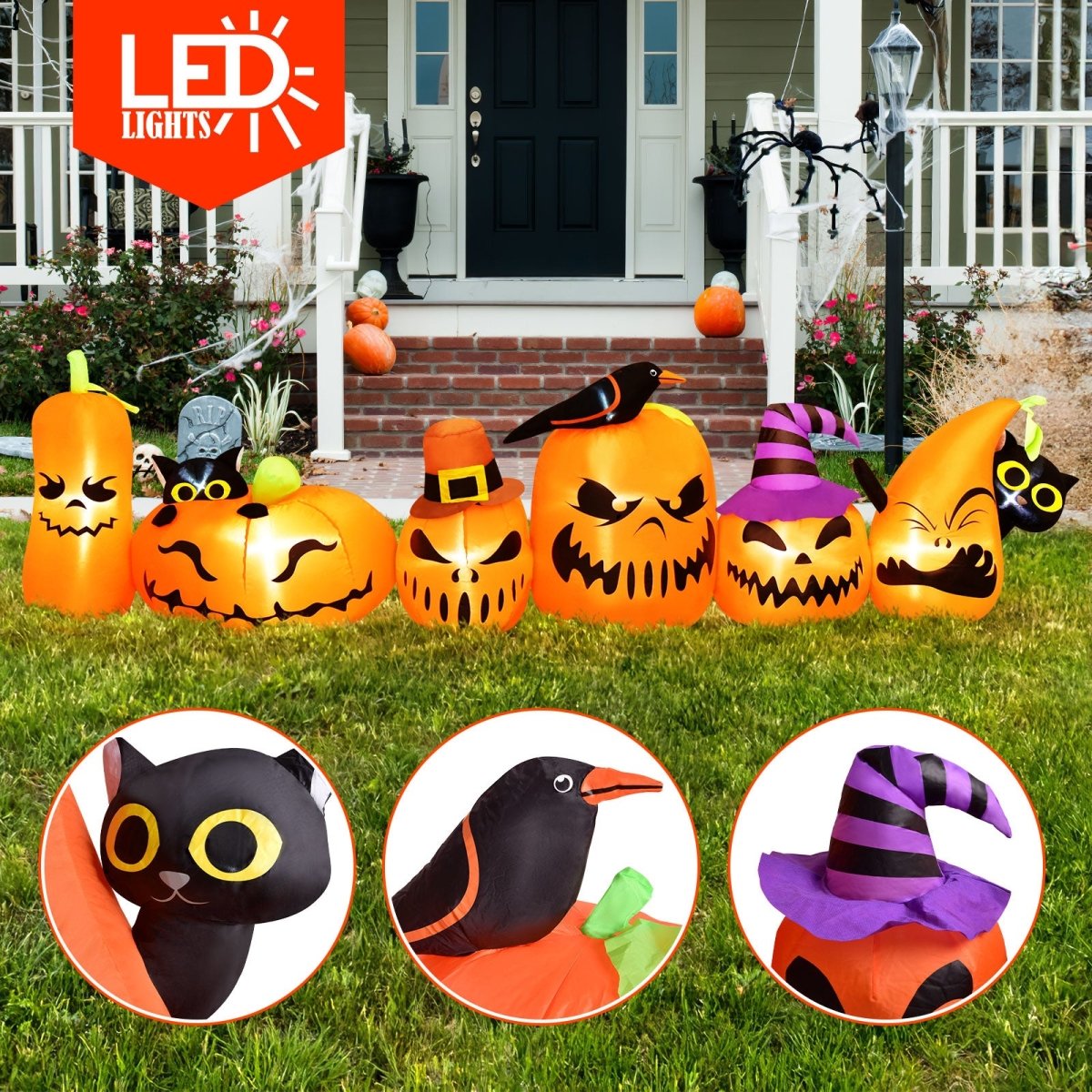 7ft Long Halloween Inflatable Horizontal Pumpkins Row - PopFun