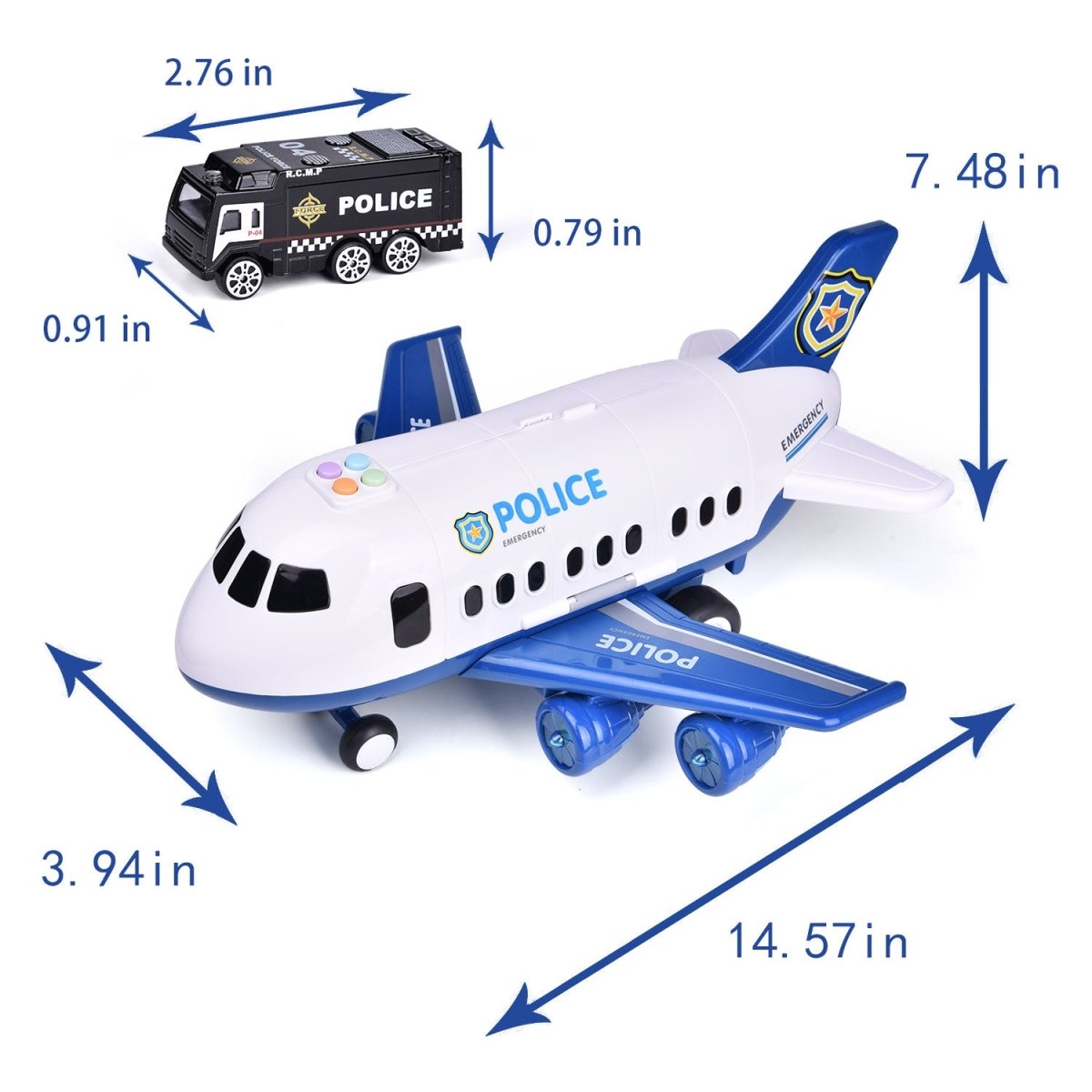 Airplane Toy with 6 Die-cast Police Toy Cars - PopFun