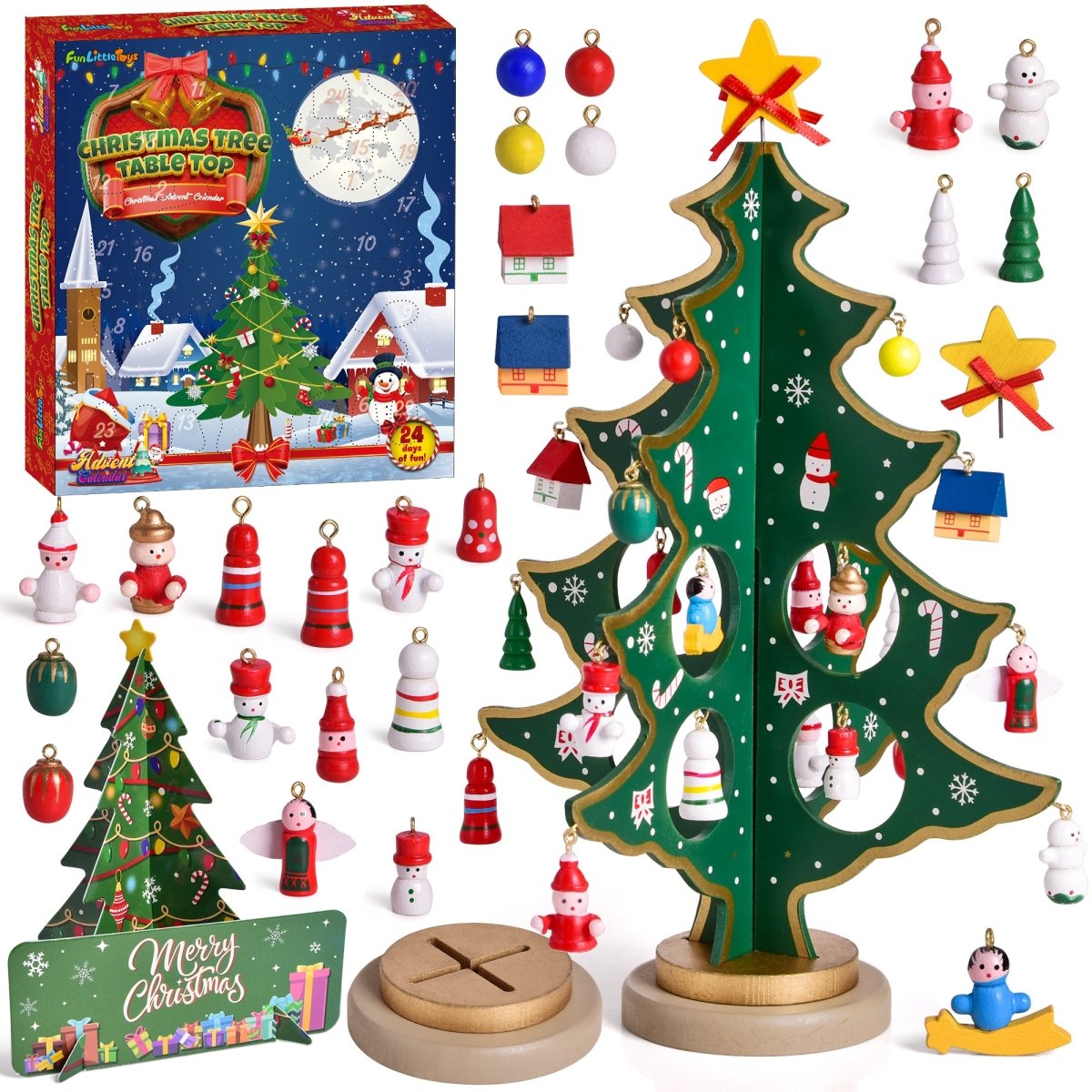 Christmas Advent Calendar: Wooden Tabletop Tree with Ornaments - Wholesale - PopFun