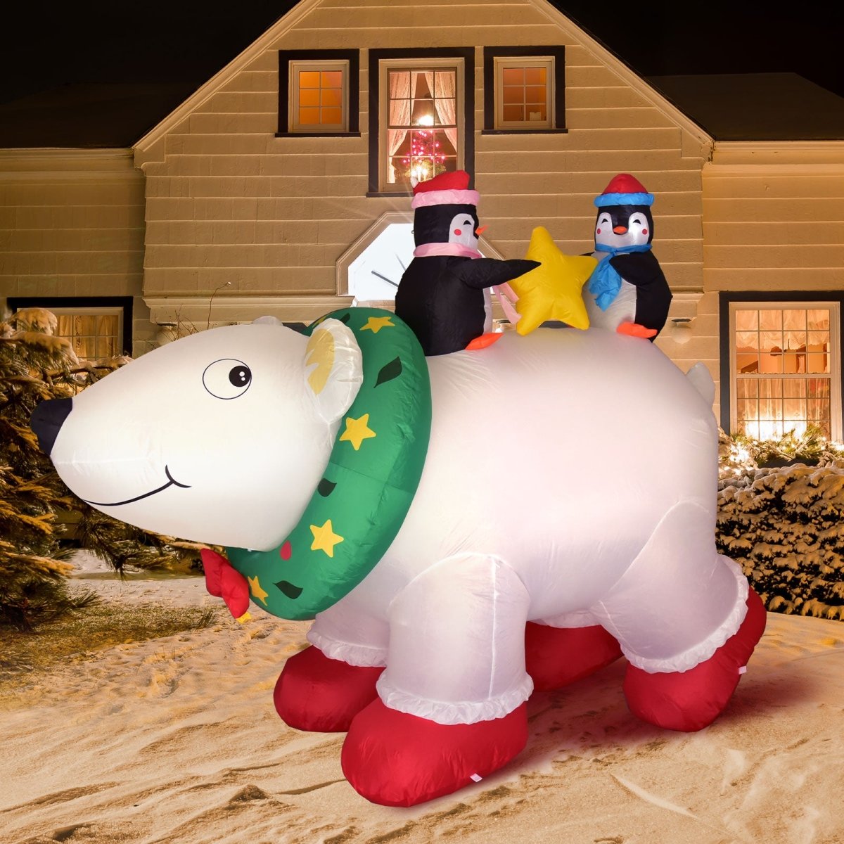 6 FT Christmas Inflatable Polar Bear with Penguins - PopFun