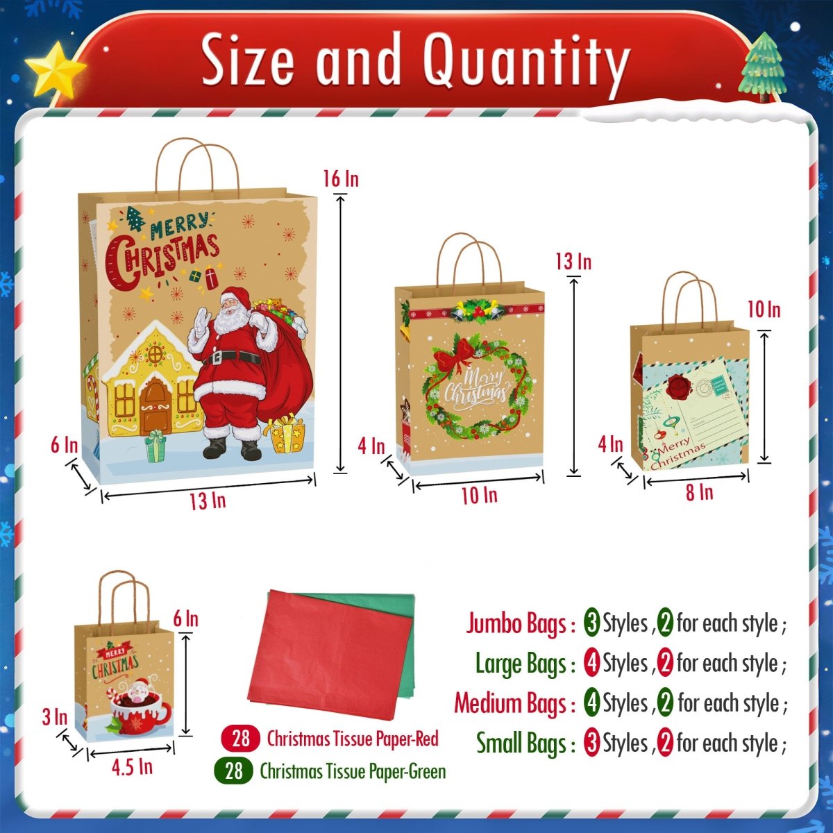 Christmas Kraft Paper Bags - PopFun