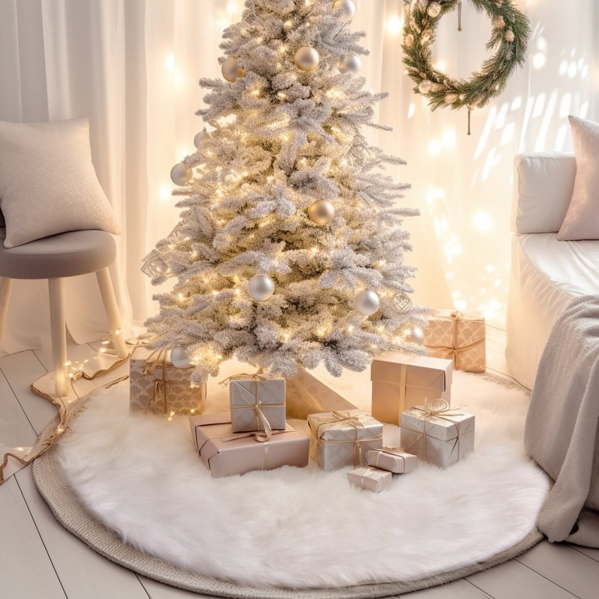 Christmas White Faux Fur Tree Skirt - Wholesale - PopFun