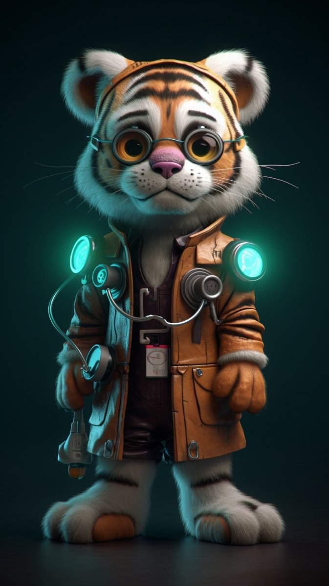 Digital Wallpaper: 3D Cartoon Punk Tiger - PopFun