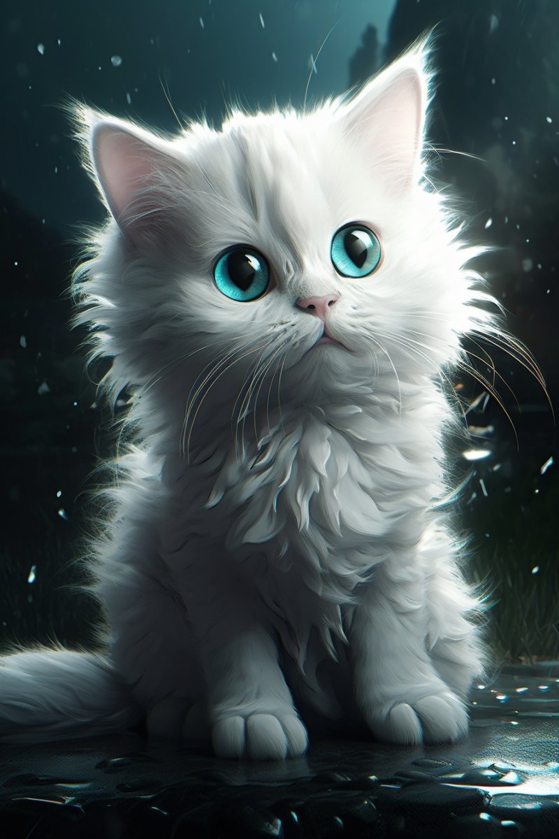 Digital Wallpaper: 3D Cartoon White Kitten - PopFun