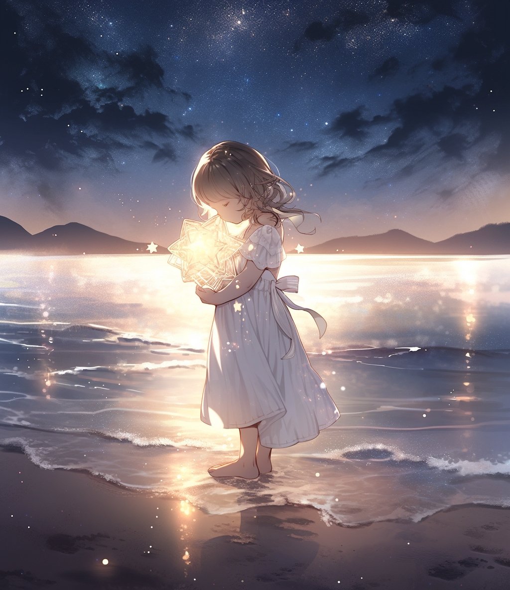 Digital Wallpaper: Cartoon a Girl Holding Star - PopFun