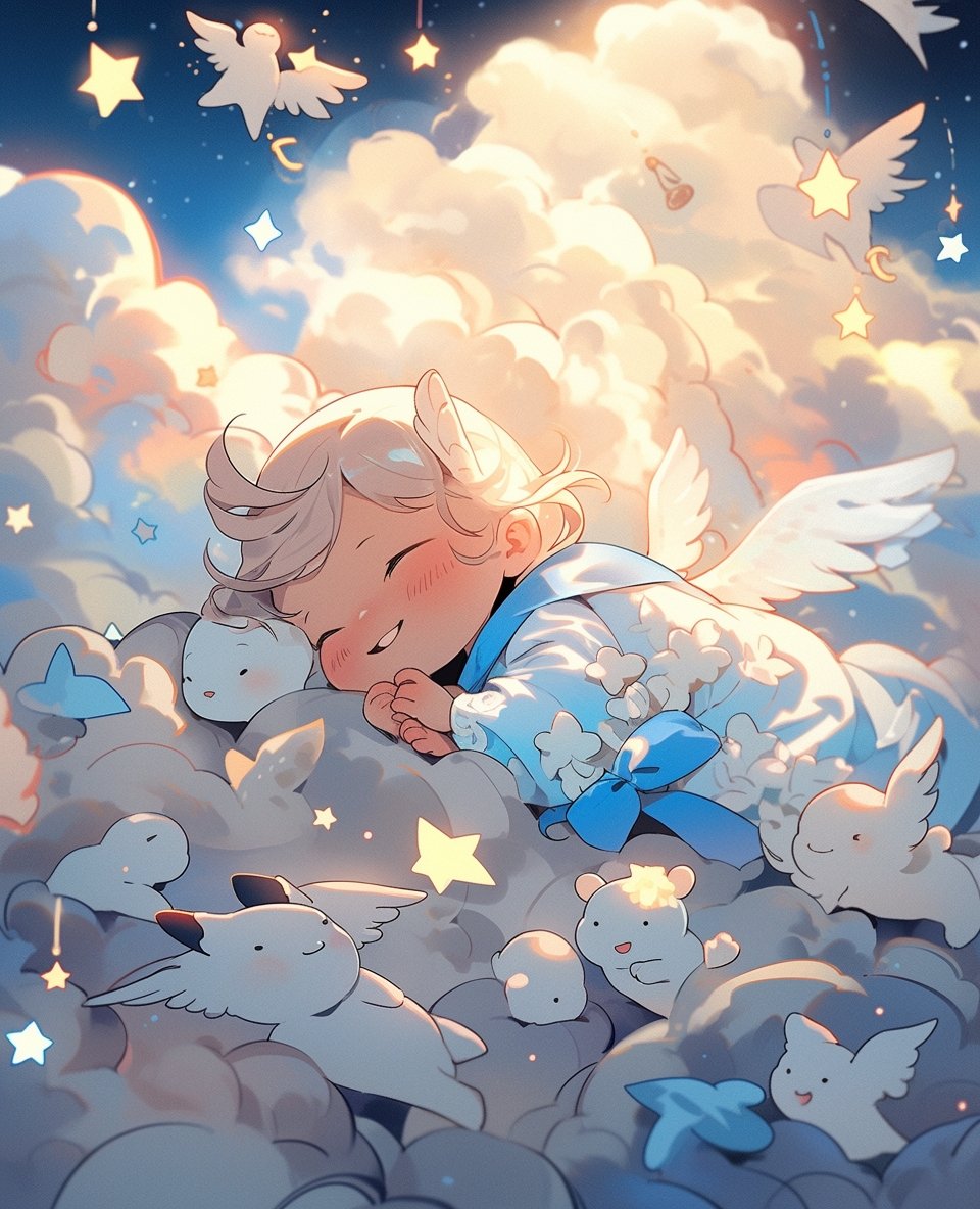Digital Wallpaper: Cartoon Blue Sleeping Angle - PopFun