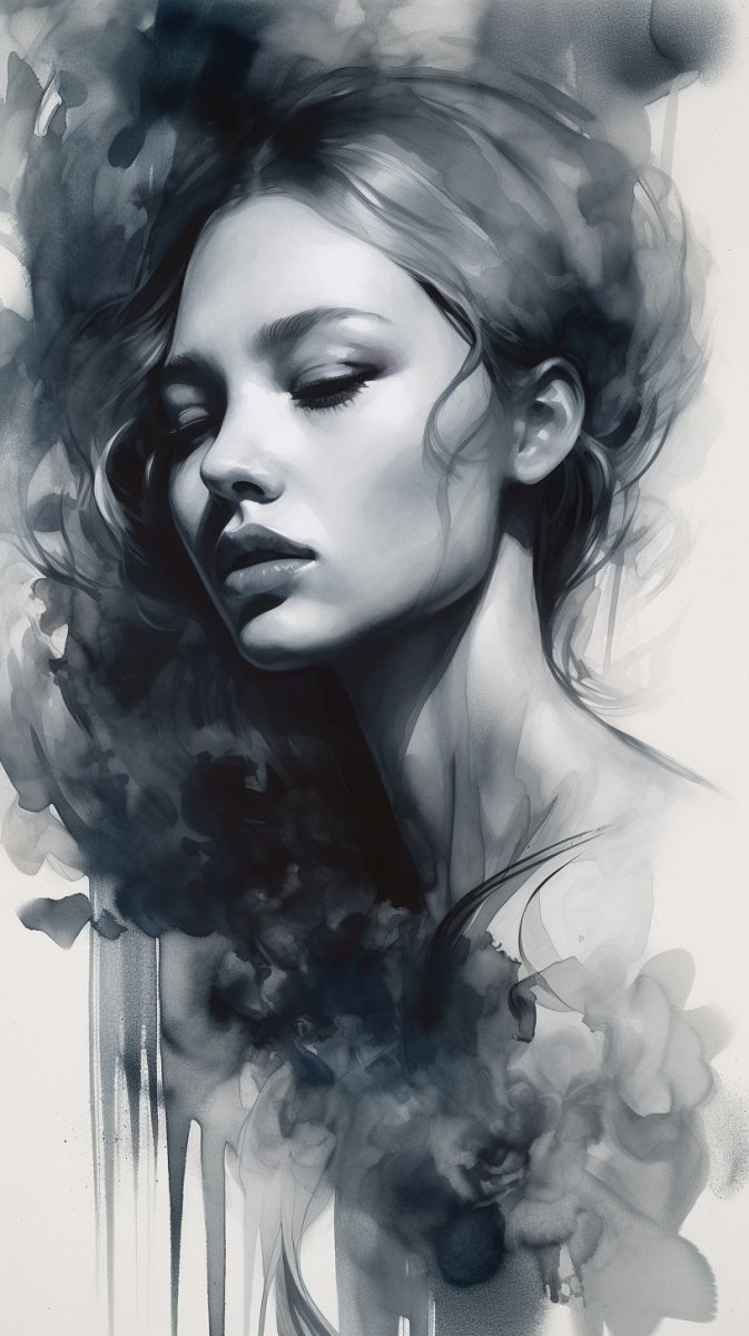 Digital Wallpaper: Watercolor Blue Young Lady - PopFun