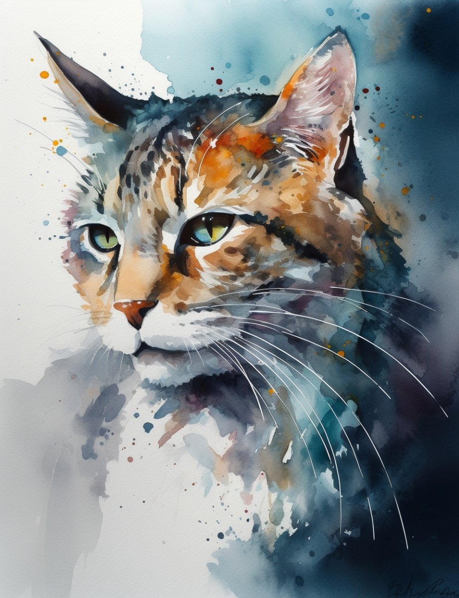 Digital Wallpaper: Watercolor Orange Cat - PopFun