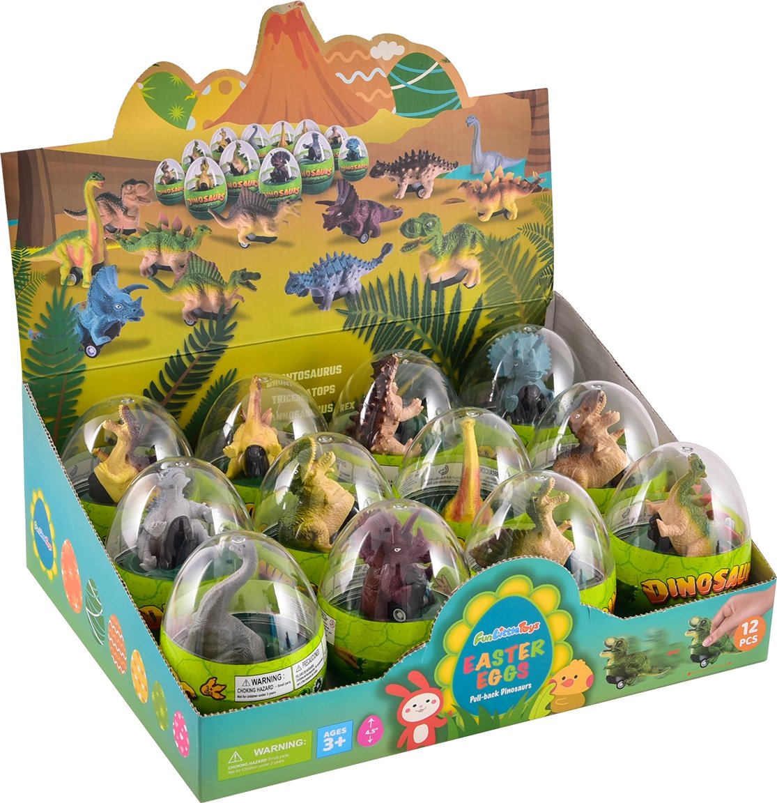 Easter Egg Prefilled with Dinosaur Pull-Back Cars, 12 pcs - PopFun
