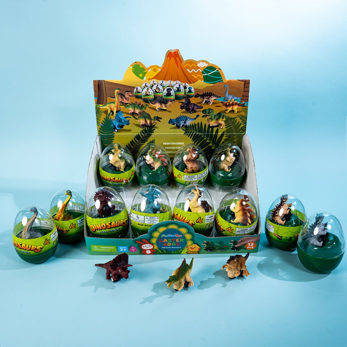 Easter Egg Prefilled with Dinosaur Pull-Back Cars, 12 pcs - PopFun