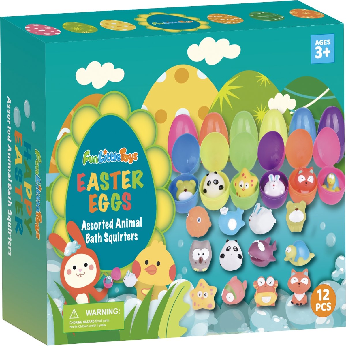 Easter Eggs Prefilled with Animal Bath Toys 12 Pcs - PopFun