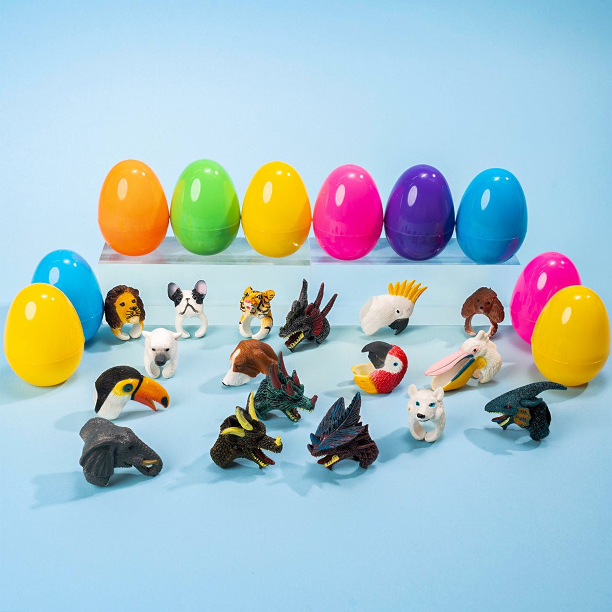 Easter Eggs Prefilled with Animal Rings 24 Pcs - PopFun