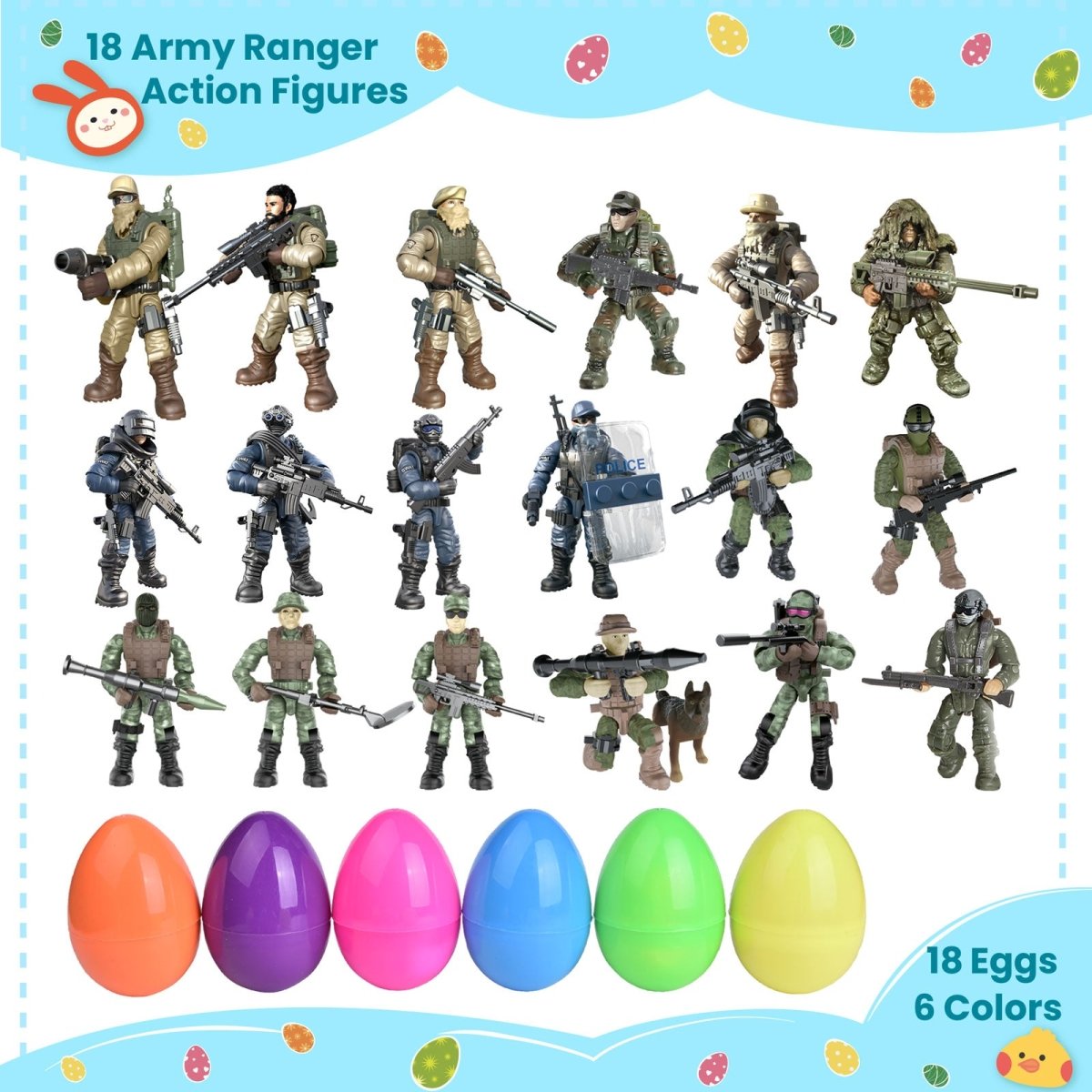Easter Eggs Prefilled with Army Men Action Figures 18 Pcs - PopFun