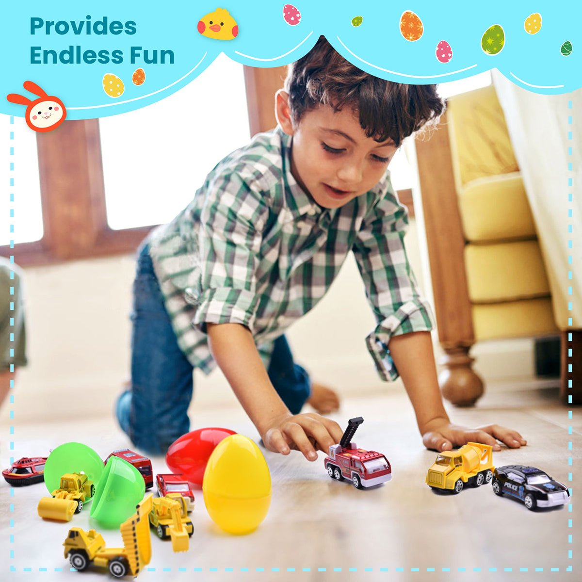 Easter Eggs Prefilled with Assorted Vehicle Toys 12 Pcs - PopFun
