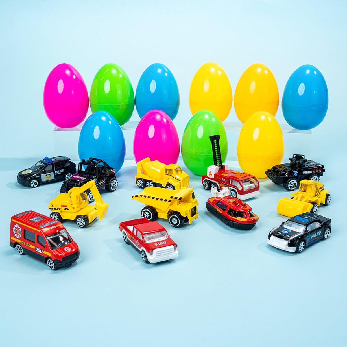 Easter Eggs Prefilled with Assorted Vehicle Toys 12 Pcs - PopFun