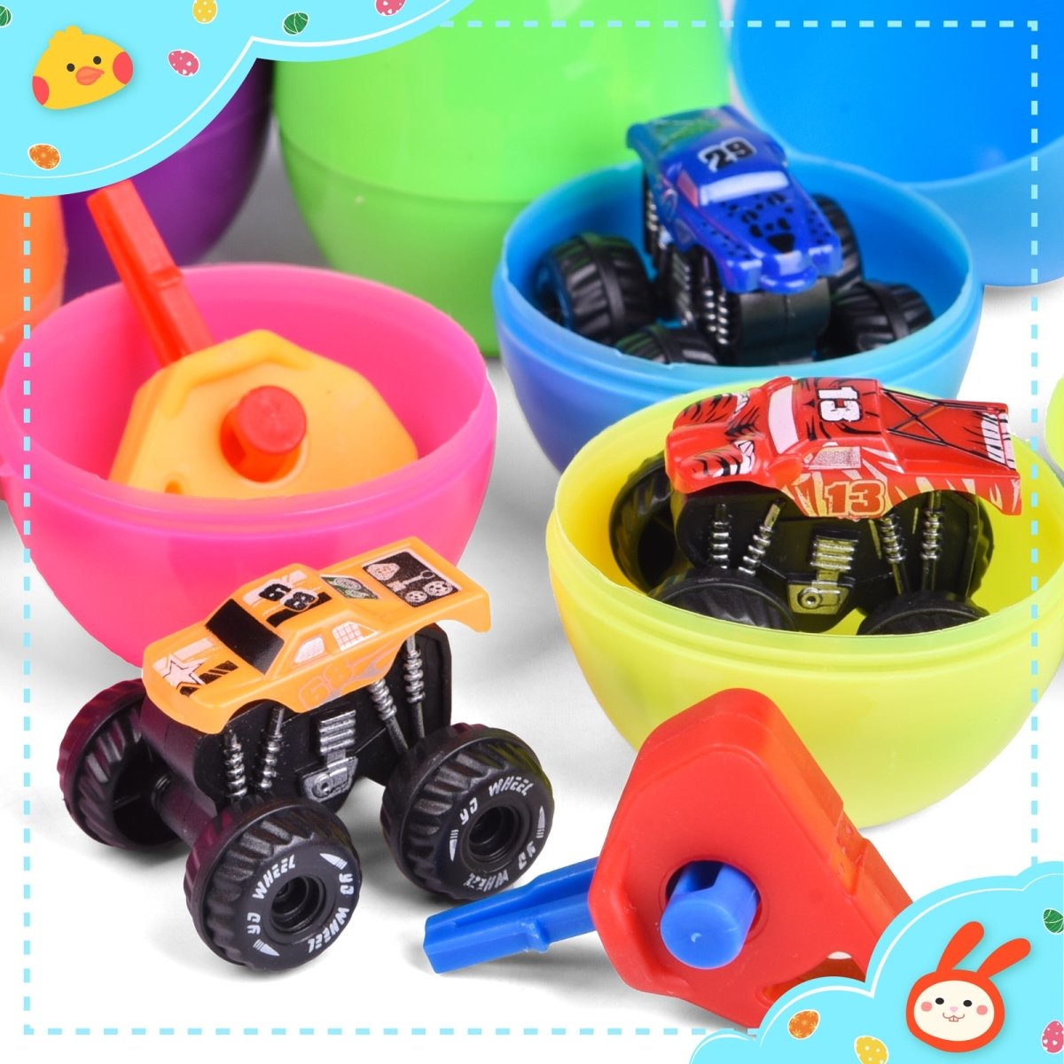 Easter Eggs Prefilled with Launcher Monster Vehicles 18 Pc - PopFun