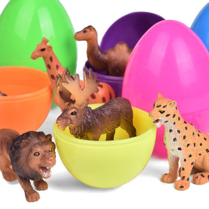 Prefilled Easter Eggs with Wild Animal Figures 12pcs