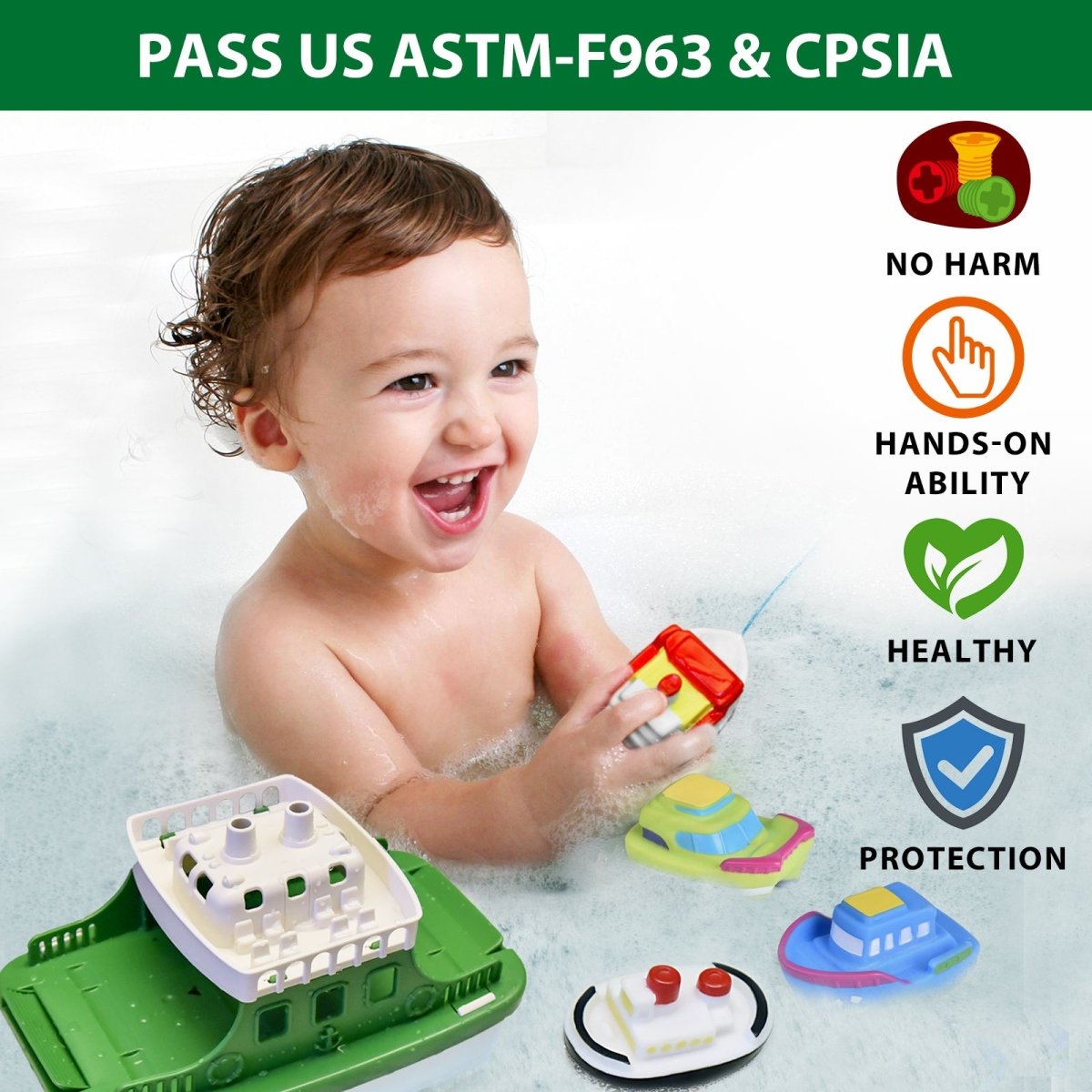 Year Old Boy Toys Fun Little Toys 5Pcs Toy Boat Bath Set, Bath