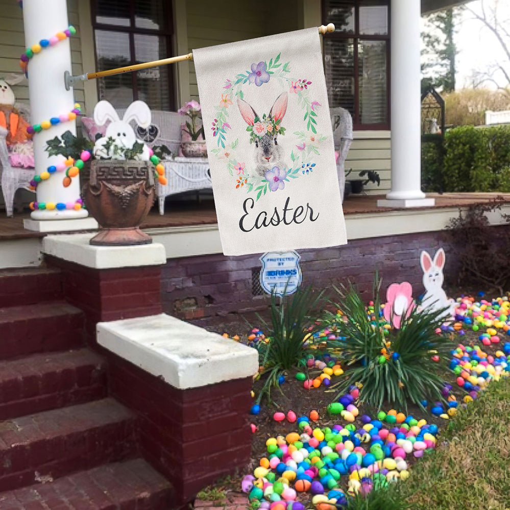 Floral Bunny Easter Garden Flag - PopFun