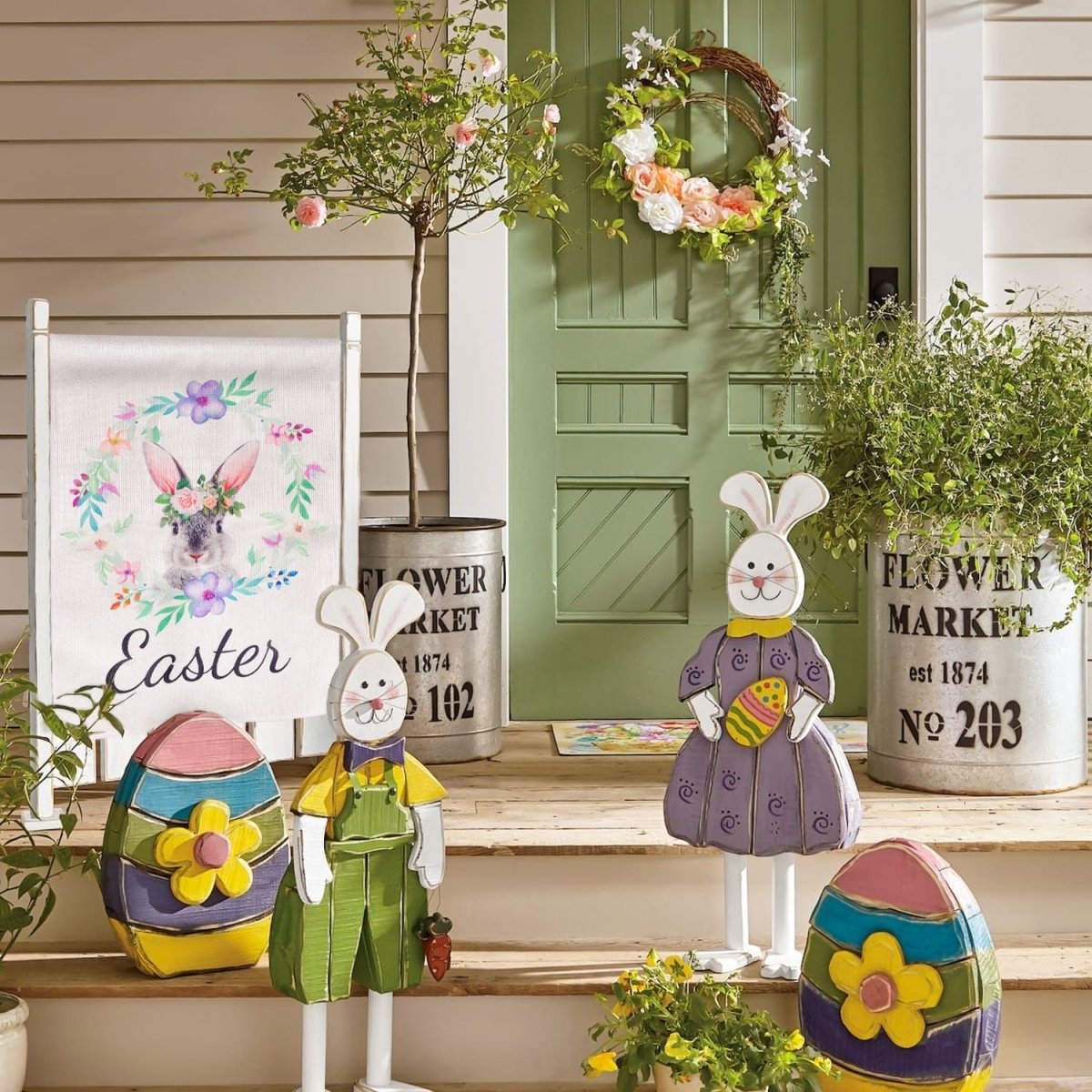 Floral Bunny Easter Garden Flag - PopFun