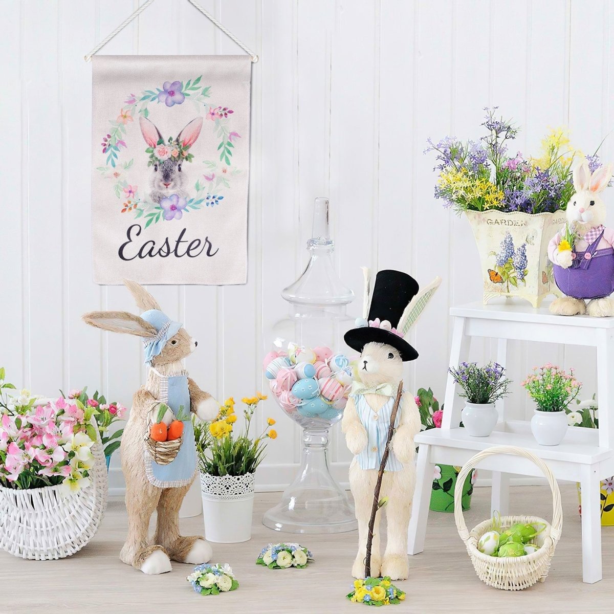 Floral Bunny Easter Garden Flag - PopFun