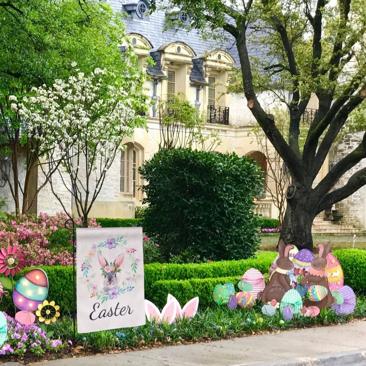 Floral Bunny Easter Garden Flag - PopFun