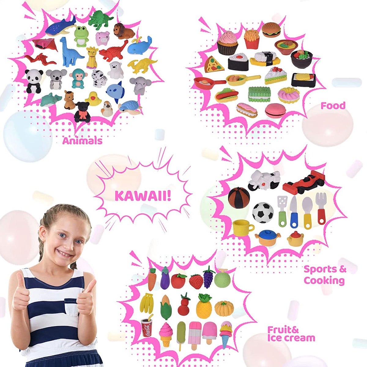 Food & Animal Erasers in Easter Eggs 72 Pcs - PopFun