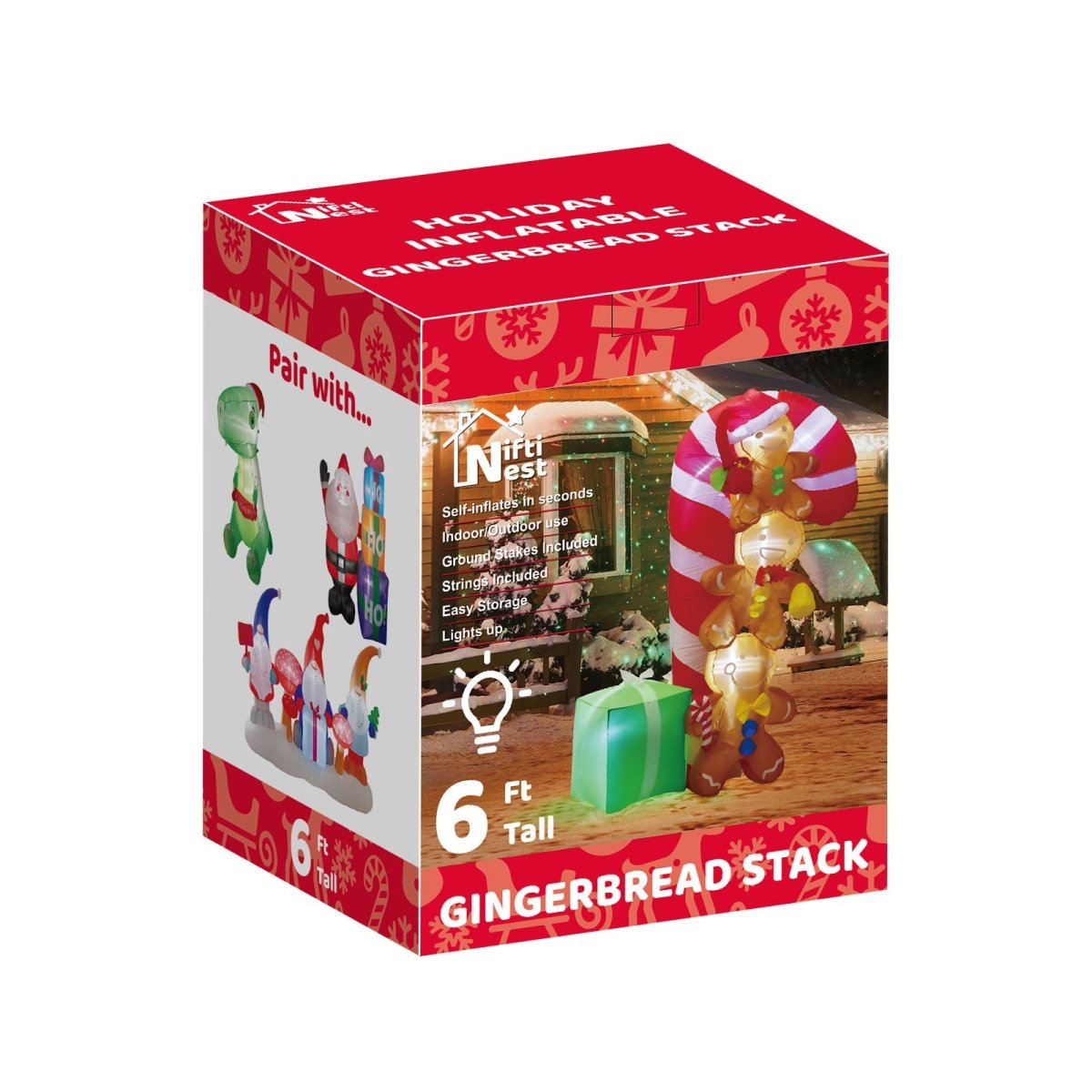 Gingerbread Stack Holiday Inflatable (6ft) - PopFun