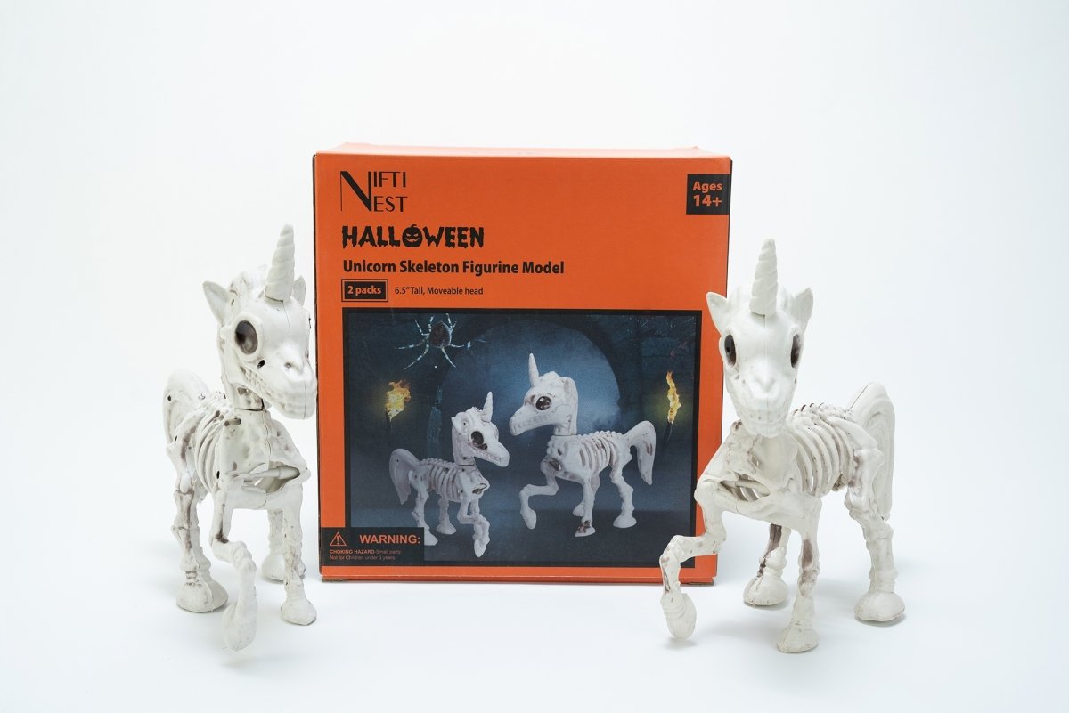 Halloween Decor Unicorn Skeleton Figurines, 2pcs - PopFun