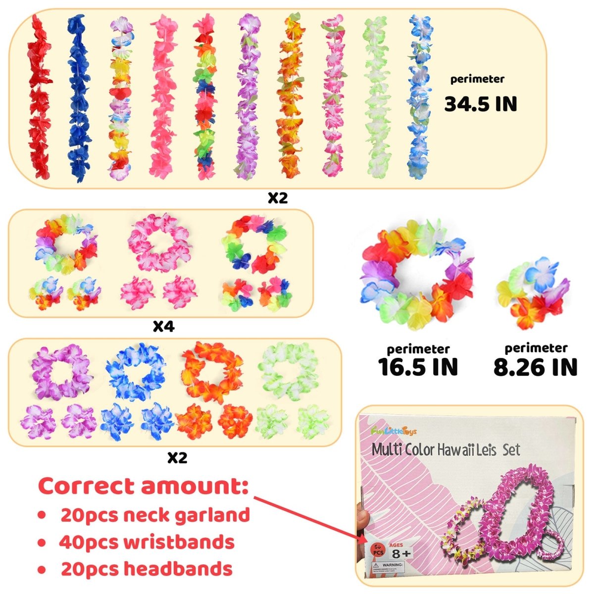 Hawaiian Leis Necklace Bracelets Party Pack (60 Pcs) - PopFun