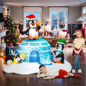 Inflatable Christmas Penguin with Igloo - PopFun
