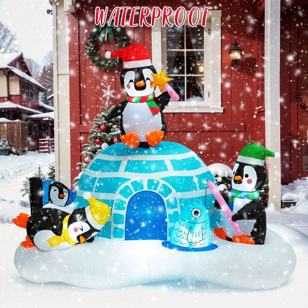 6FT Inflatable Christmas Penguin with Igloo & LED Lights | PopFun